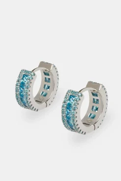 JWL-EAR 925 Aqua Baguette Hoop Earrings - White - 10mm