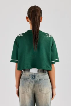 Women CLO-TOP-TEE 86 Cropped Mesh Top - Forest Green