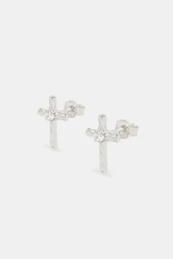 JWL-EAR 925 Twist Cross Stud Earrings - White - 14mm