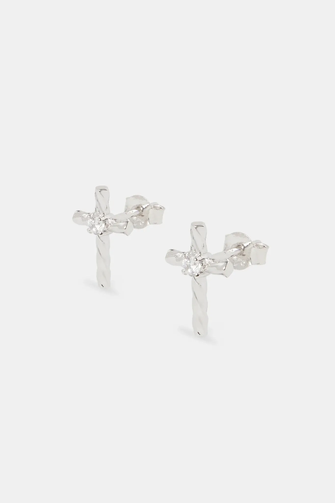 JWL-EAR 925 Twist Cross Stud Earrings - White - 14mm