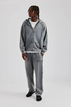 CLO-SET Acid Exposed Seam Zip Through Tracksuit - Charcoal
