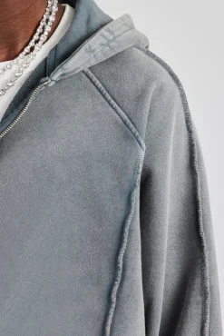 CLO-SET Acid Exposed Seam Zip Through Tracksuit - Charcoal