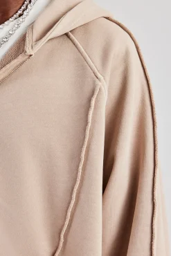 CLO-TOP-HS-HOOD Acid Exposed Seam Zip Through Hoodie - Stone