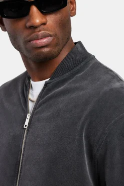 CLO-TOP-OUT Acid Wash Jersey Bomber Zip Through - Charcoal