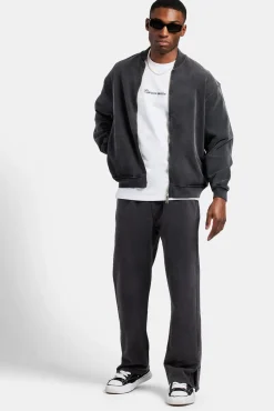 CLO-TOP-OUT Acid Wash Jersey Bomber Zip Through - Charcoal