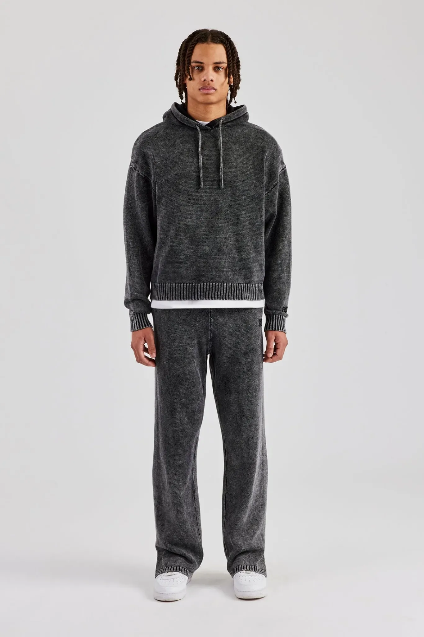 CLO-SET-KTW Acid Wash Knit Tracksuit - Charcoal