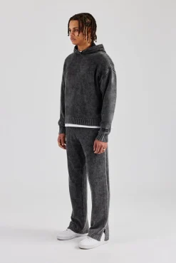 CLO-SET-KTW Acid Wash Knit Tracksuit - Charcoal