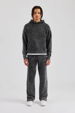 CLO-SET-KTW Acid Wash Knit Tracksuit - Charcoal