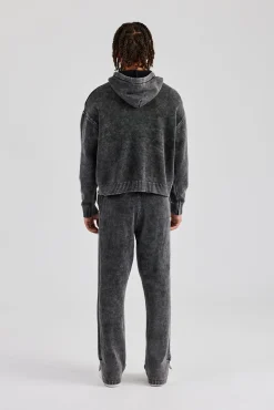 CLO-SET-KTW Acid Wash Knit Tracksuit - Charcoal