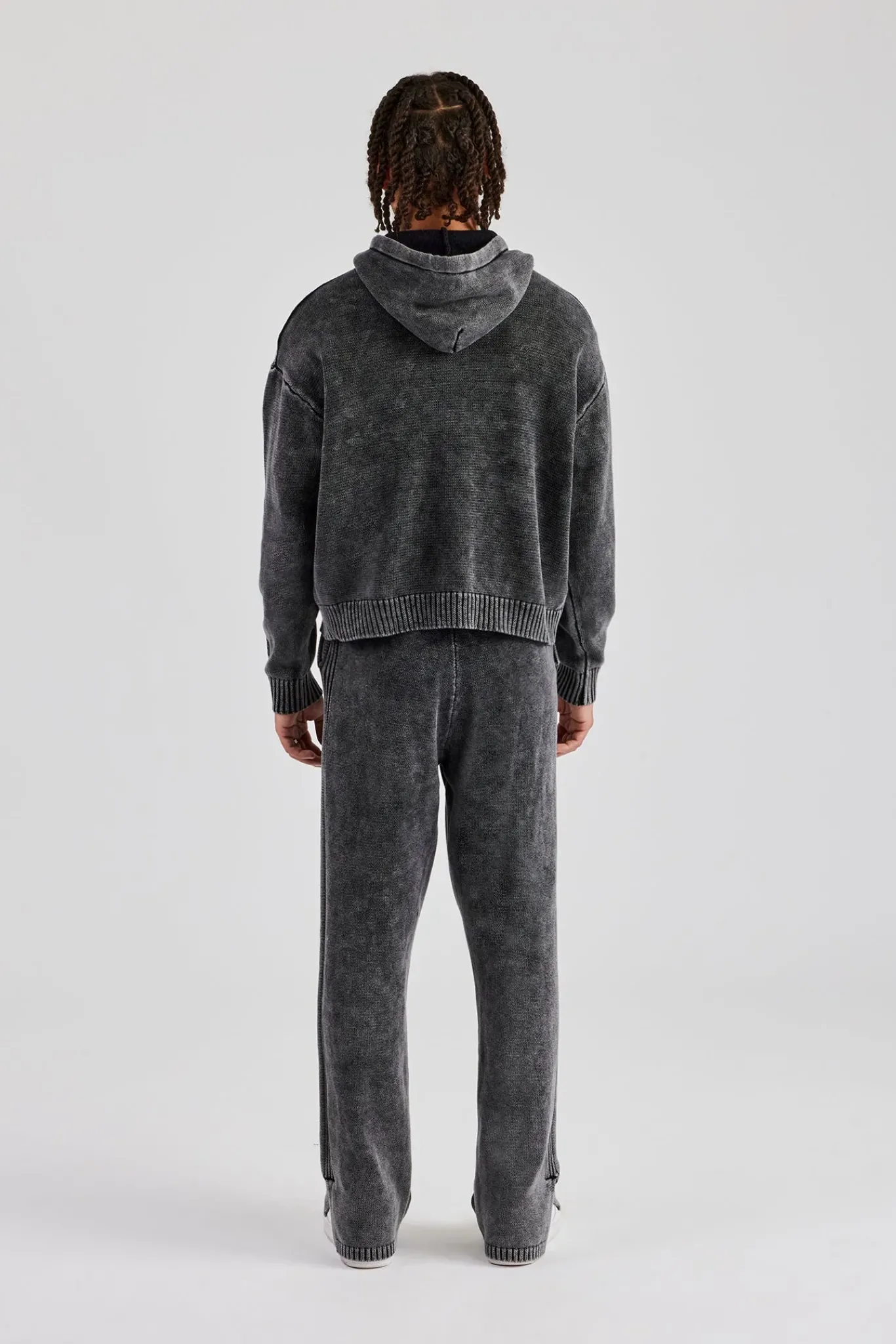 CLO-SET-KTW Acid Wash Knit Tracksuit - Charcoal