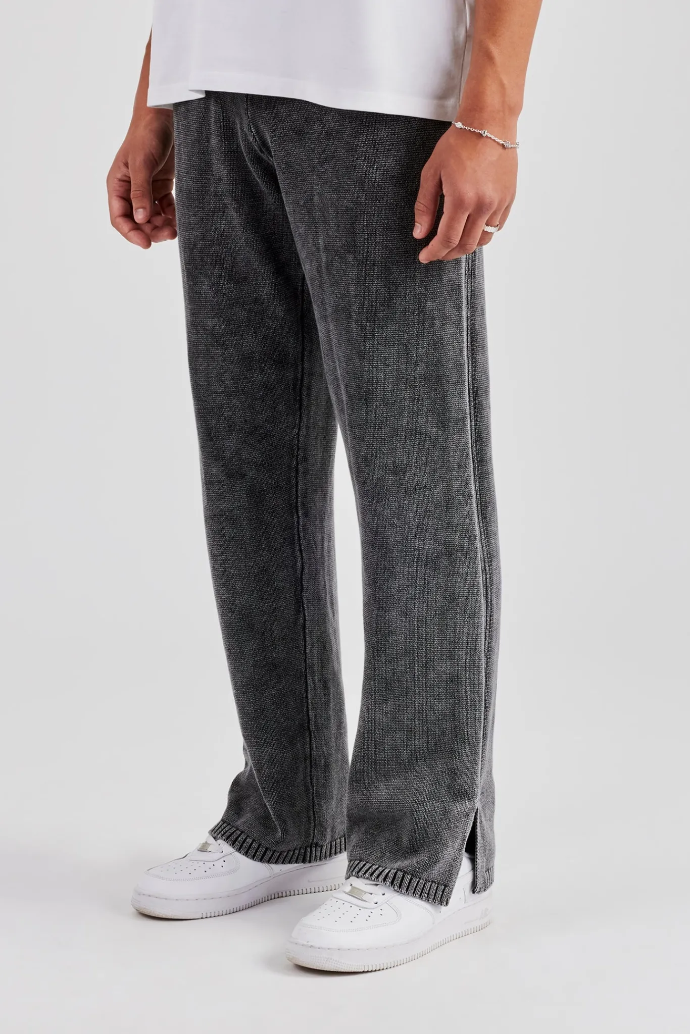 CLO-BOT-TRO-KTW Acid Wash Knitted Jogger - Charcoal