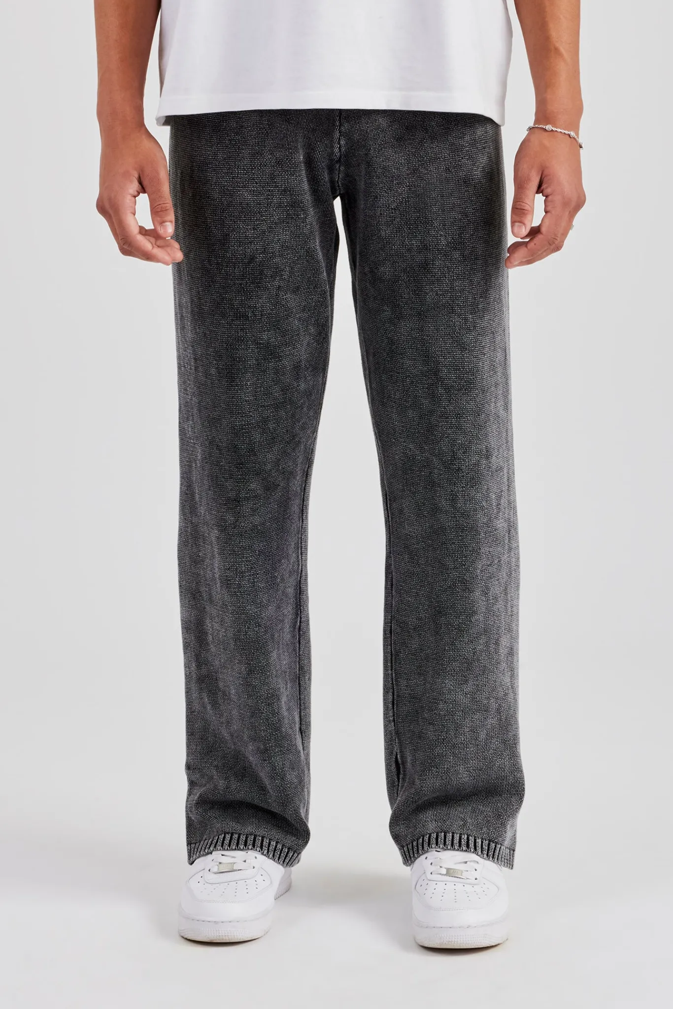 CLO-BOT-TRO-KTW Acid Wash Knitted Jogger - Charcoal