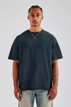 CLO-TOP-TEE Acid Wash Space Cherub Oversized T-Shirt - Charcoal