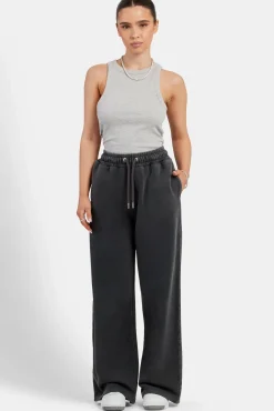 Women CLO-BOT-TRO Acid Wash Wide Leg Jogger - Charcoal