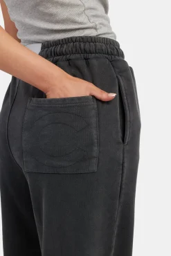 Women CLO-BOT-TRO Acid Wash Wide Leg Jogger - Charcoal
