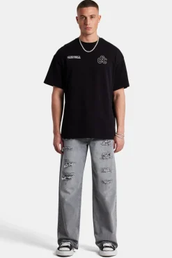 CLO-BOT-DEN Baggy Fit Distressed Jeans - Light Grey