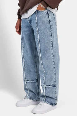 CLO-BOT-DEN Baggy Fit Raw Edge Jean - Ice Blue