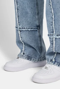 CLO-BOT-DEN Baggy Fit Raw Edge Jean - Ice Blue