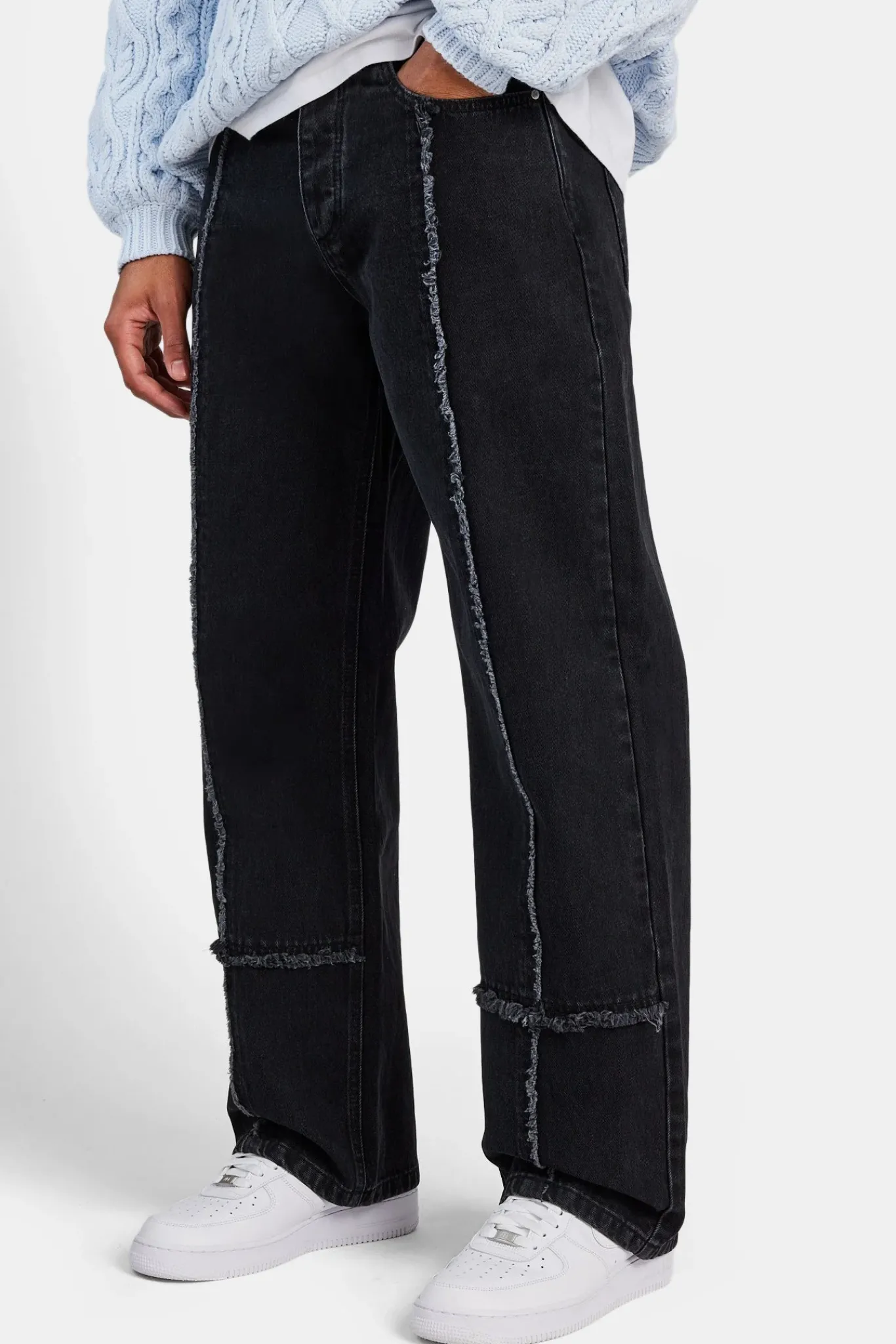 CLO-BOT-DEN Baggy Fit Raw Edge Jean - Washed Black