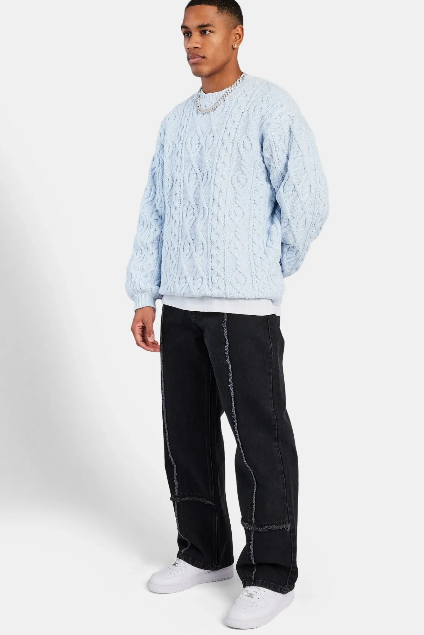CLO-BOT-DEN Baggy Fit Raw Edge Jean - Washed Black