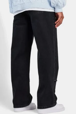 CLO-BOT-DEN Baggy Fit Raw Edge Jean - Washed Black