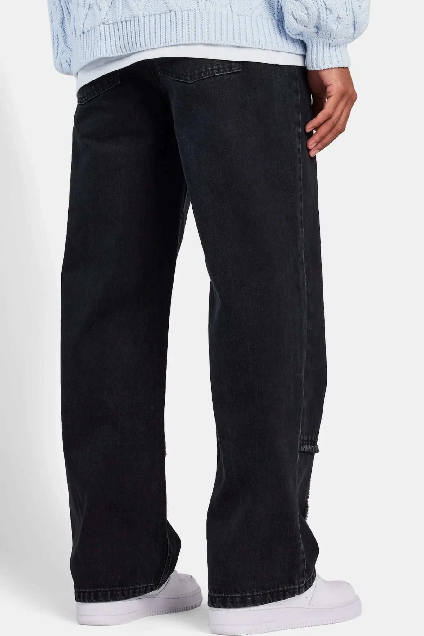 CLO-BOT-DEN Baggy Fit Raw Edge Jean - Washed Black