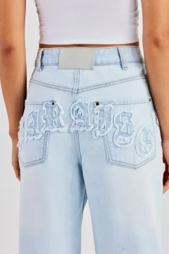 Women CLO-BOT-DEN Baggy Paraiso Applique Jeans - Light Blue