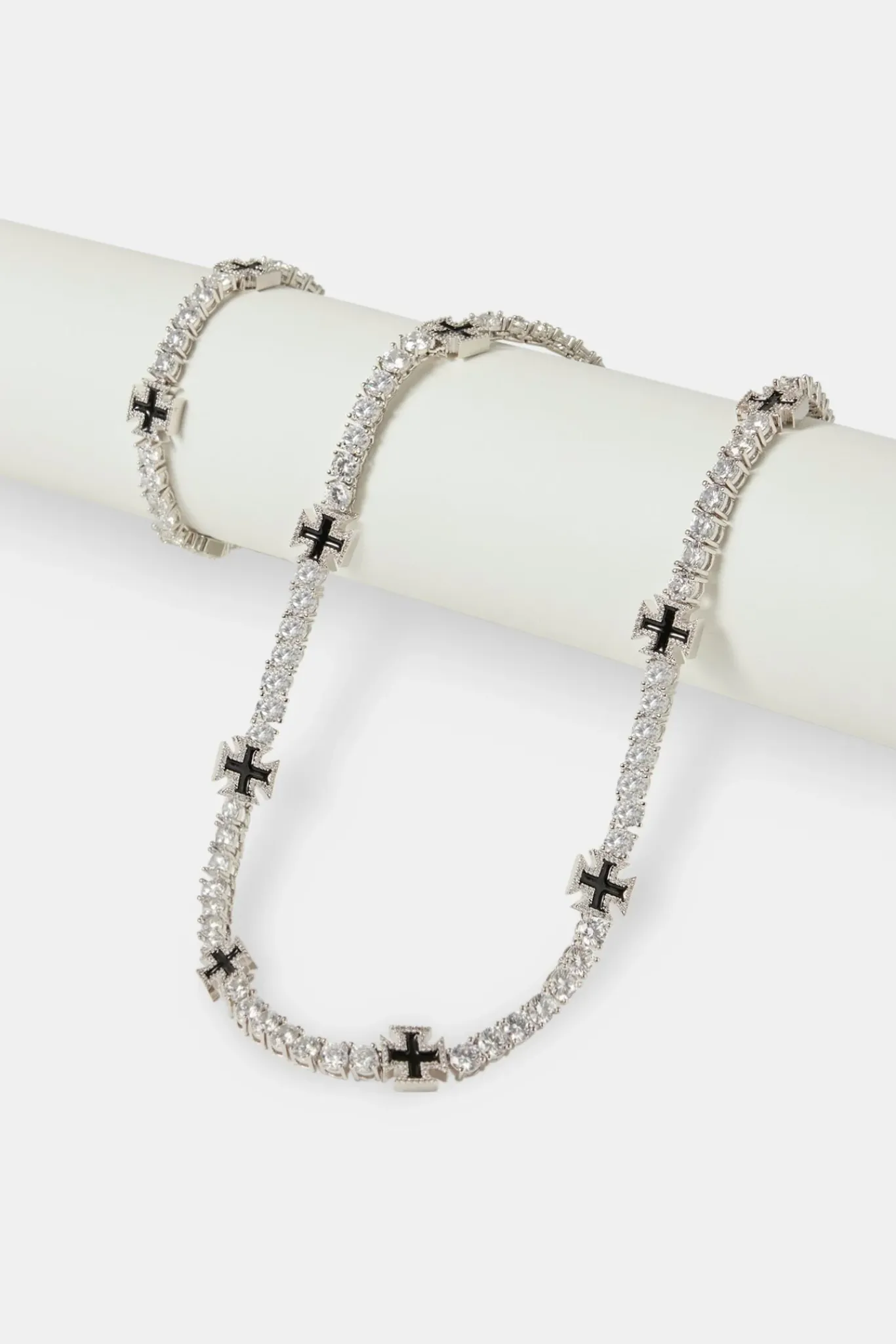 JWL-BUND Black Cross Motif Tennis Chain & Bracelet - 5mm