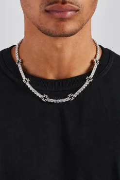 JWL-BUND Black Cross Motif Tennis Chain & Bracelet - 5mm