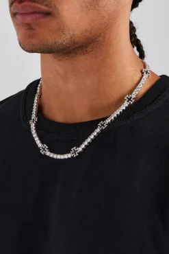 JWL-BUND Black Cross Motif Tennis Chain & Bracelet - 5mm
