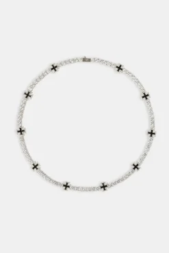 JWL-BUND Black Cross Motif Tennis Chain & Bracelet - 5mm