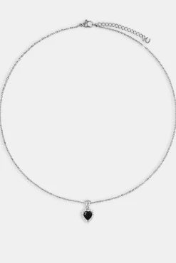 Women JWL-NECK Black Heart Bezel Necklace - White