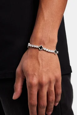 JWL-BRA Black Motif Tennis Bracelet - White 5mm