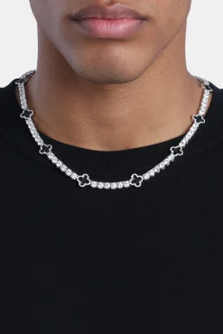 JWL-CHN Black Motif Tennis Chain - White 5mm