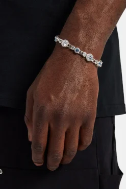 JWL-BRA Blue & Clear Stone Cuban Bracelet - 10mm
