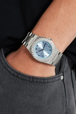 JWL-ACC-WAT Blue Arabic Dial Iced Bezel Watch