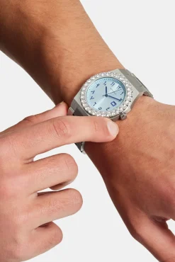 JWL-ACC-WAT Blue Arabic Dial Iced Bezel Watch