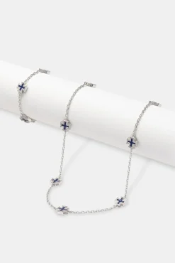 JWL-BUND Blue Enamel Cross Motif Chain & Bracelet