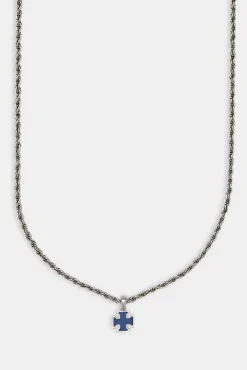 JWL-CHN Blue Enamel Cross Motif Necklace - 10mm