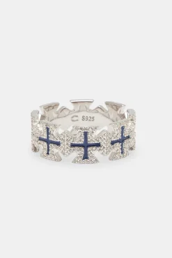 JWL-RNG Blue Enamel Cross Motif Ring