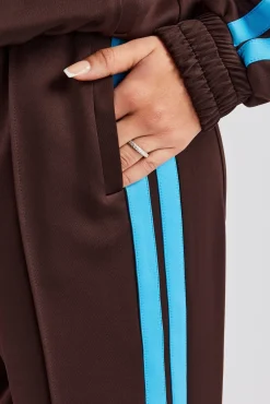 Women CLO-BOT-TRO Blue Taping Wide Leg Track Pant - Chocolate