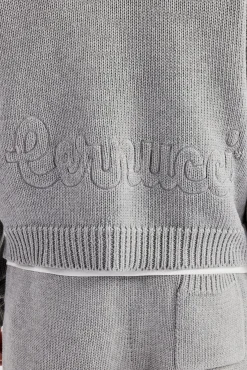 CLO-TOP-HS-HOOD-KTW Boxy Knitted Embroidered Hoodie - Grey