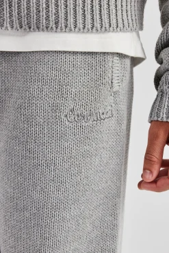 CLO-SET-KTW Boxy Knitted Embroidered Hoodie & Straight Leg Jogger - Grey