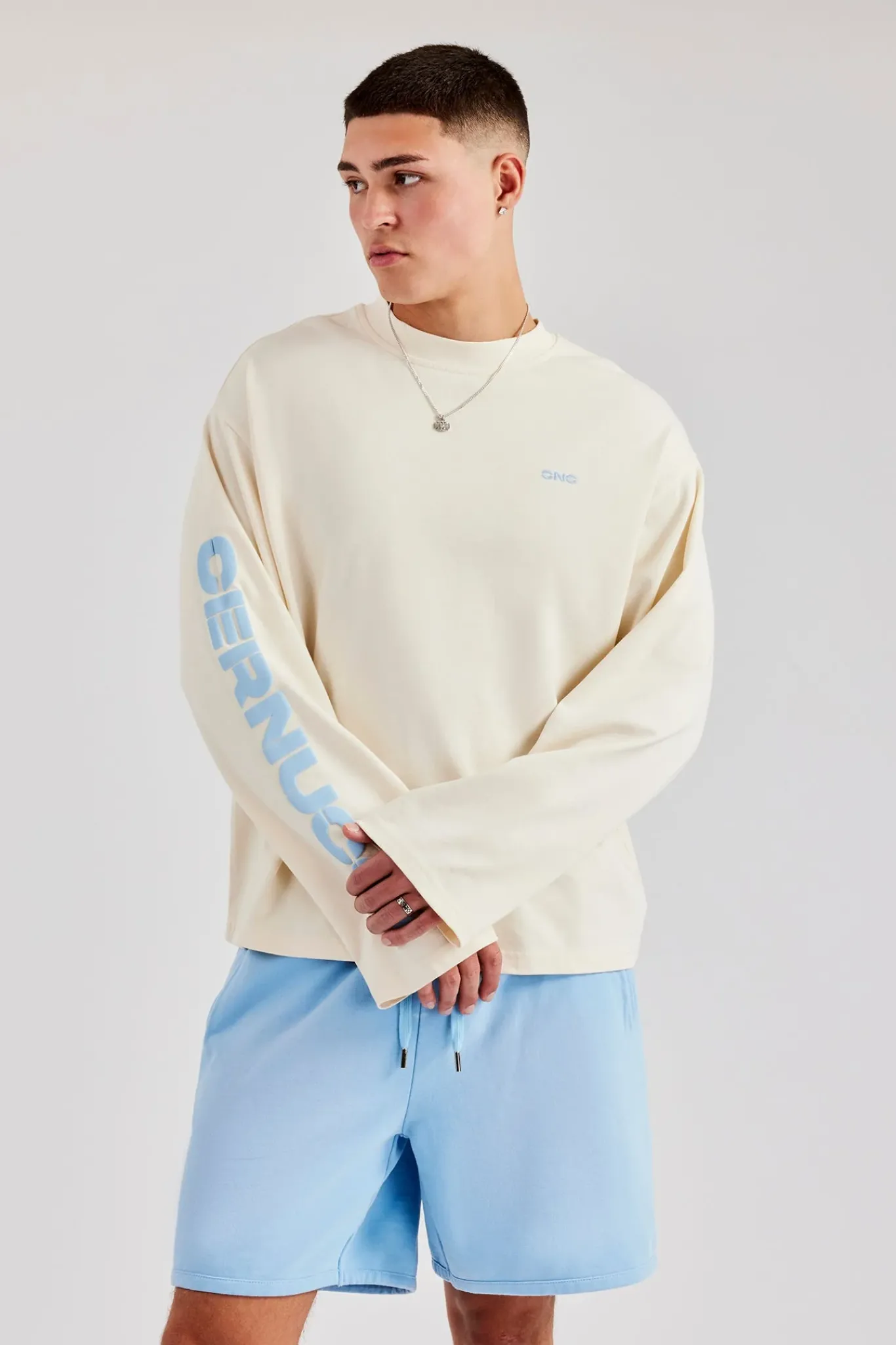 CLO-TOP-TEE Boxy Sleeve Printed Long Sleeve T-Shirt - Off White