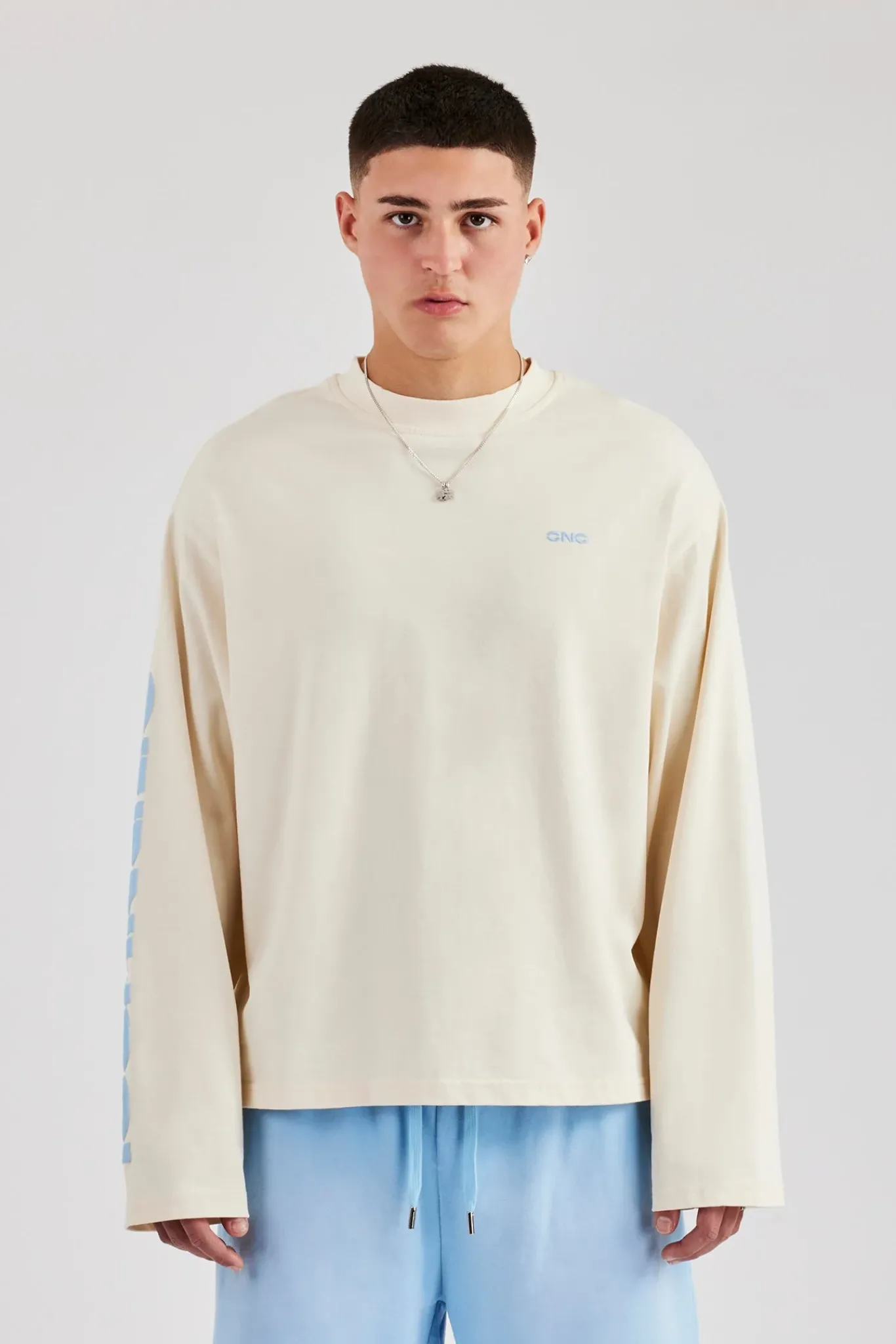 CLO-TOP-TEE Boxy Sleeve Printed Long Sleeve T-Shirt - Off White