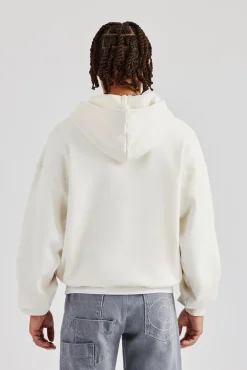 CLO-TOP-HS-HOOD Boxy Zip Through Printed Hoodie - Off White