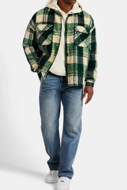 CLO-TOP-SHIR Brushed Check Lined Overshirt - Green