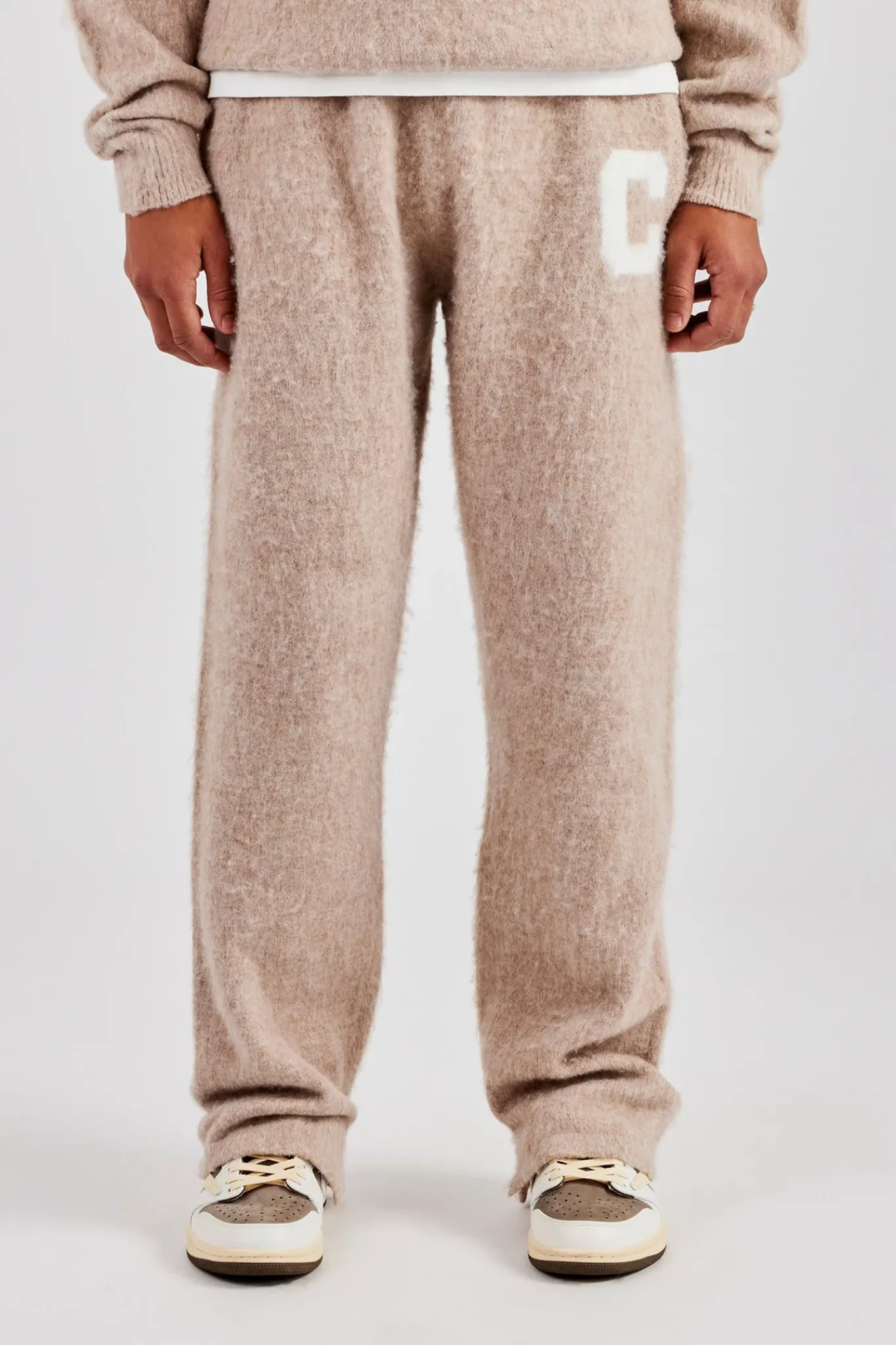 CLO-BOT-TRO-KTW Brushed Knit Split Hem Knitted Jogger - Stone