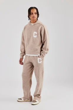 CLO-BOT-TRO-KTW Brushed Knit Split Hem Knitted Jogger - Stone