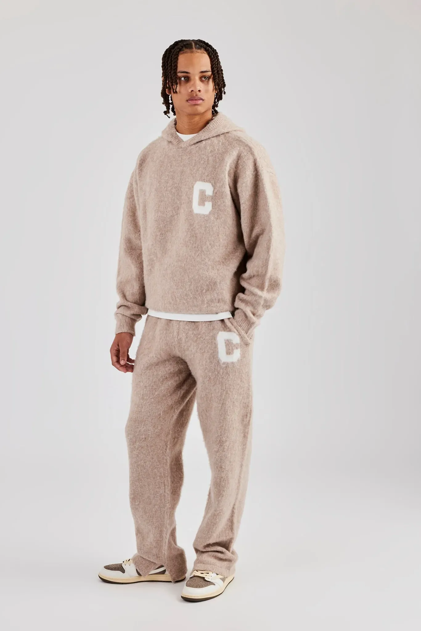 CLO-BOT-TRO-KTW Brushed Knit Split Hem Knitted Jogger - Stone